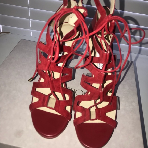 Red strappy jimmy choo heels - Picture 5 of 8